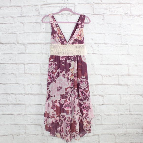 Free People Dresses & Skirts - NWT! Free People Maroon Rose Floral Print Fit & Flare Shirred Summer Dress US 4